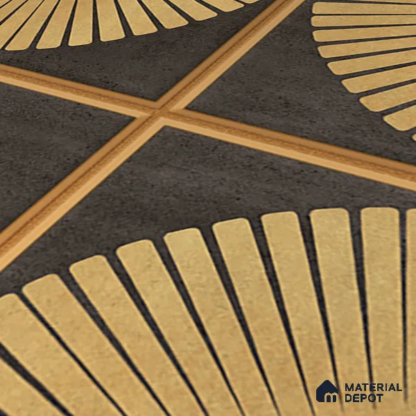Metallic Wall & Floor Tile TL 07234 Golden Arc 1 ft x 1 ft Ceramic Matte Finish - 9 mm  | 2 mm Spacer is Mandatory | Suitable For Bathroom, Kitchen, Dining Area | Please Expect a Slight Variation of Pattern (Sample)